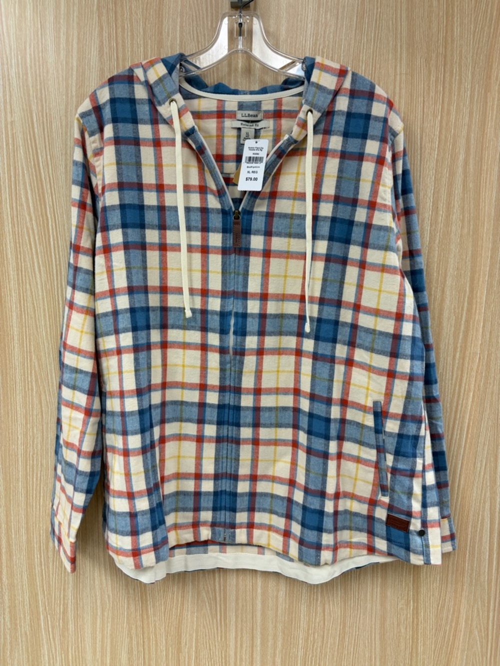 NWT L.L. Bean Cream Plaid Flannel Top Jacket Size XL